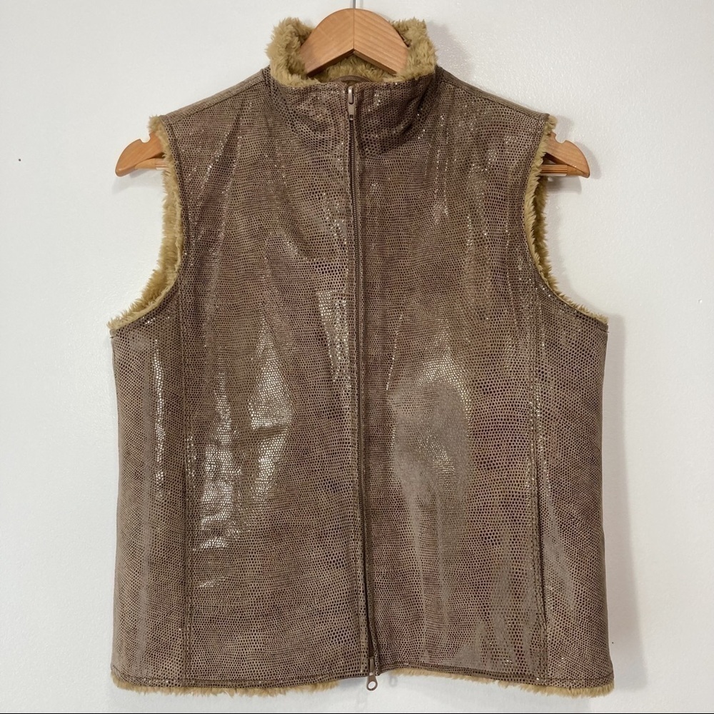 Esprit Snakeskin Suede Faux Fur Lined Vest Size M